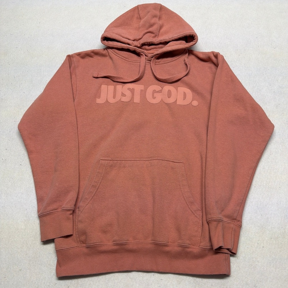God Is Dope Hoodie Just God Graphic Cotton Fleece Salmon Orange Adult Medium